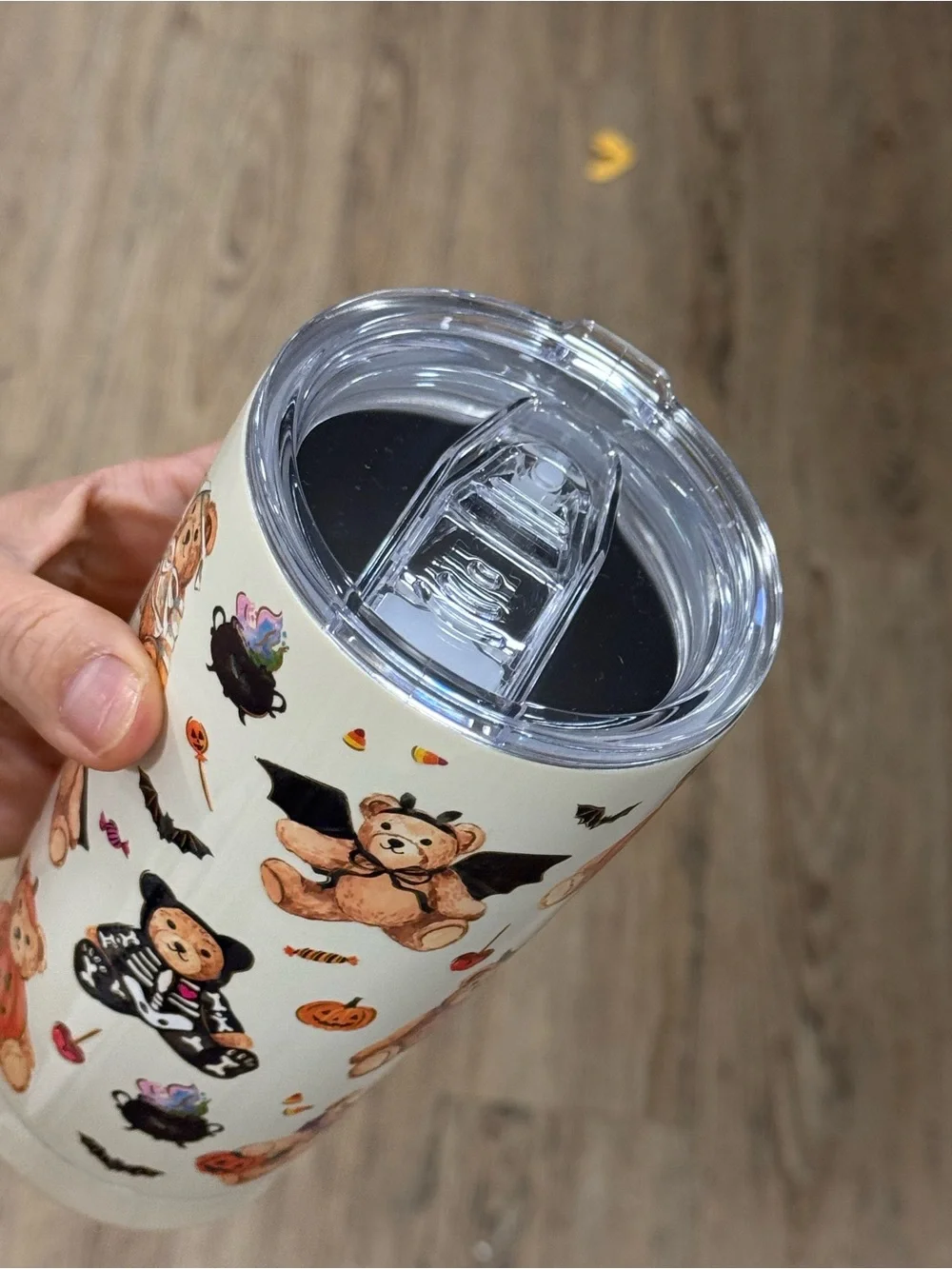 White Halloween Teddy Bear Stainless Steel Travel Tumbler